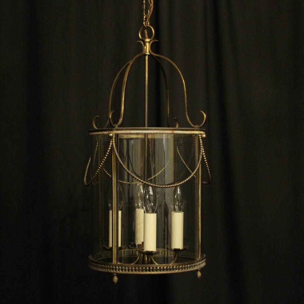 French Gilded Brass Four Light Antique Hall Lantern