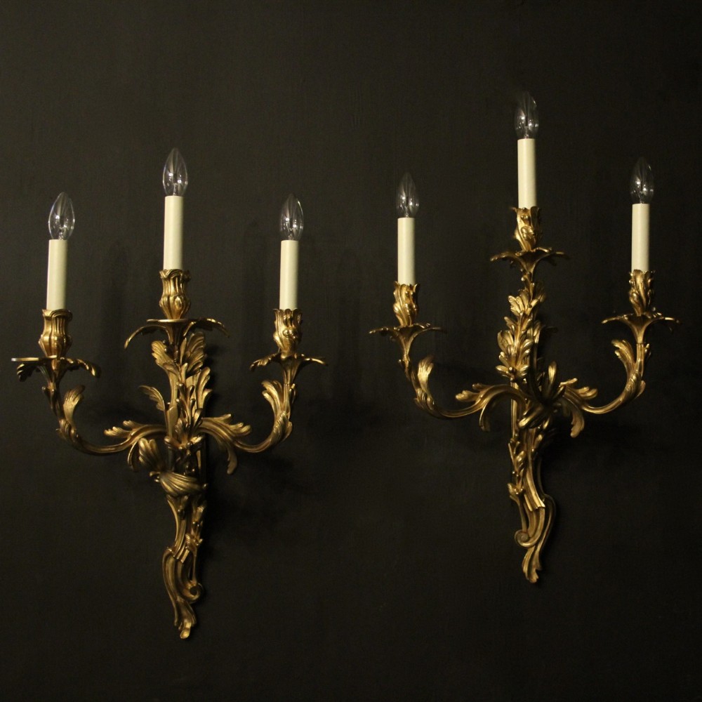 French 19th Century Gilded Triple Arm Wall Sconces