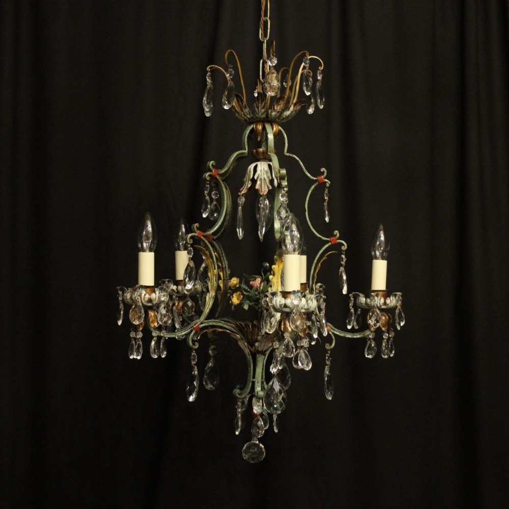 French Birdcage 6 Light Polychrome Chandelier