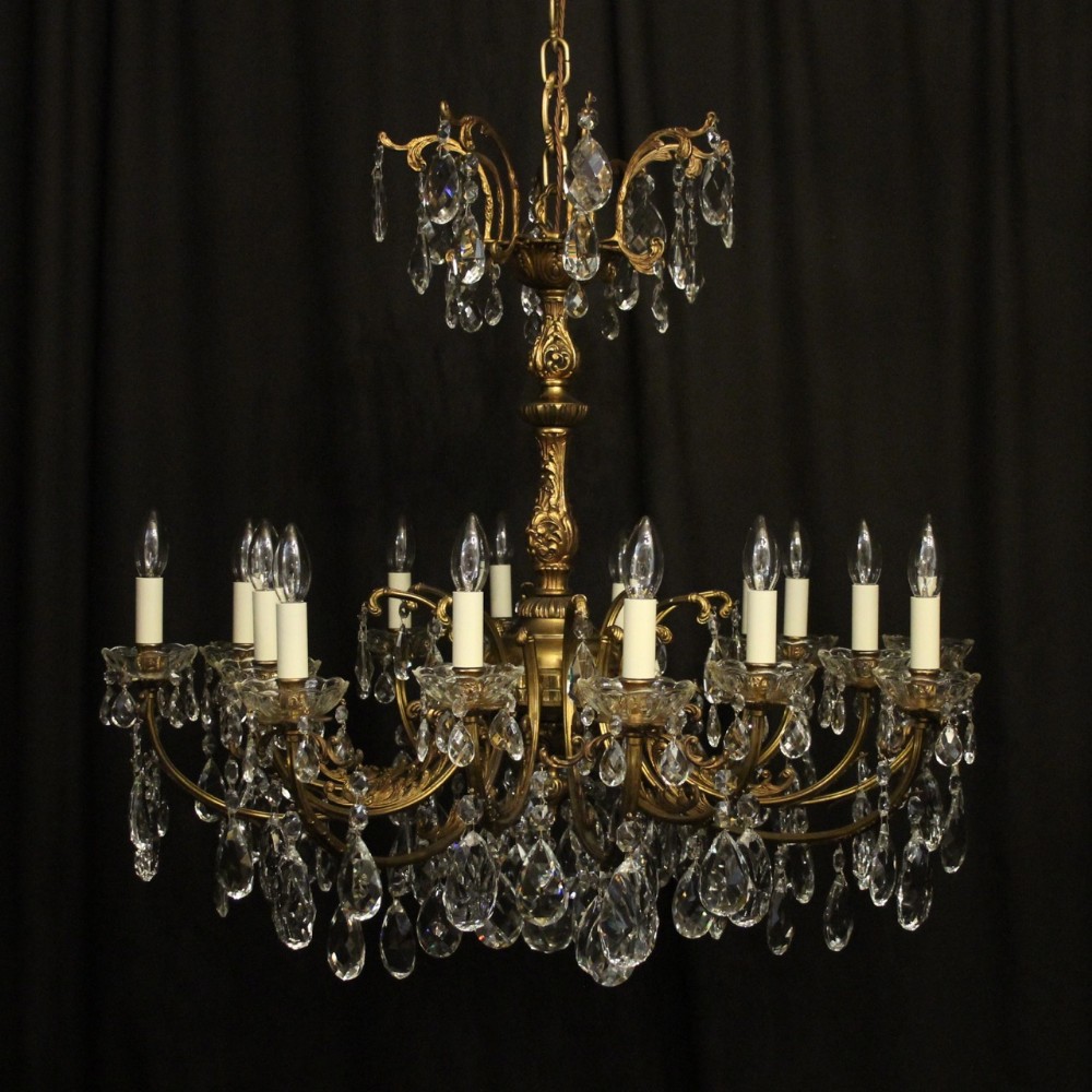 Italian Gilded Bronze & Crystal 16 Light Antique Chandelier