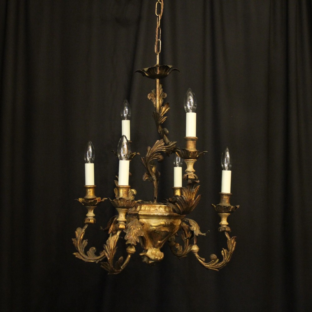 Italian 19th C 6 Light Polychrome Antique Chandelier
