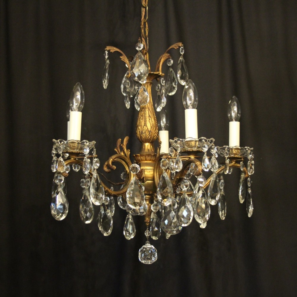 French Gilded Bronze 5 Light Antique Chandelier