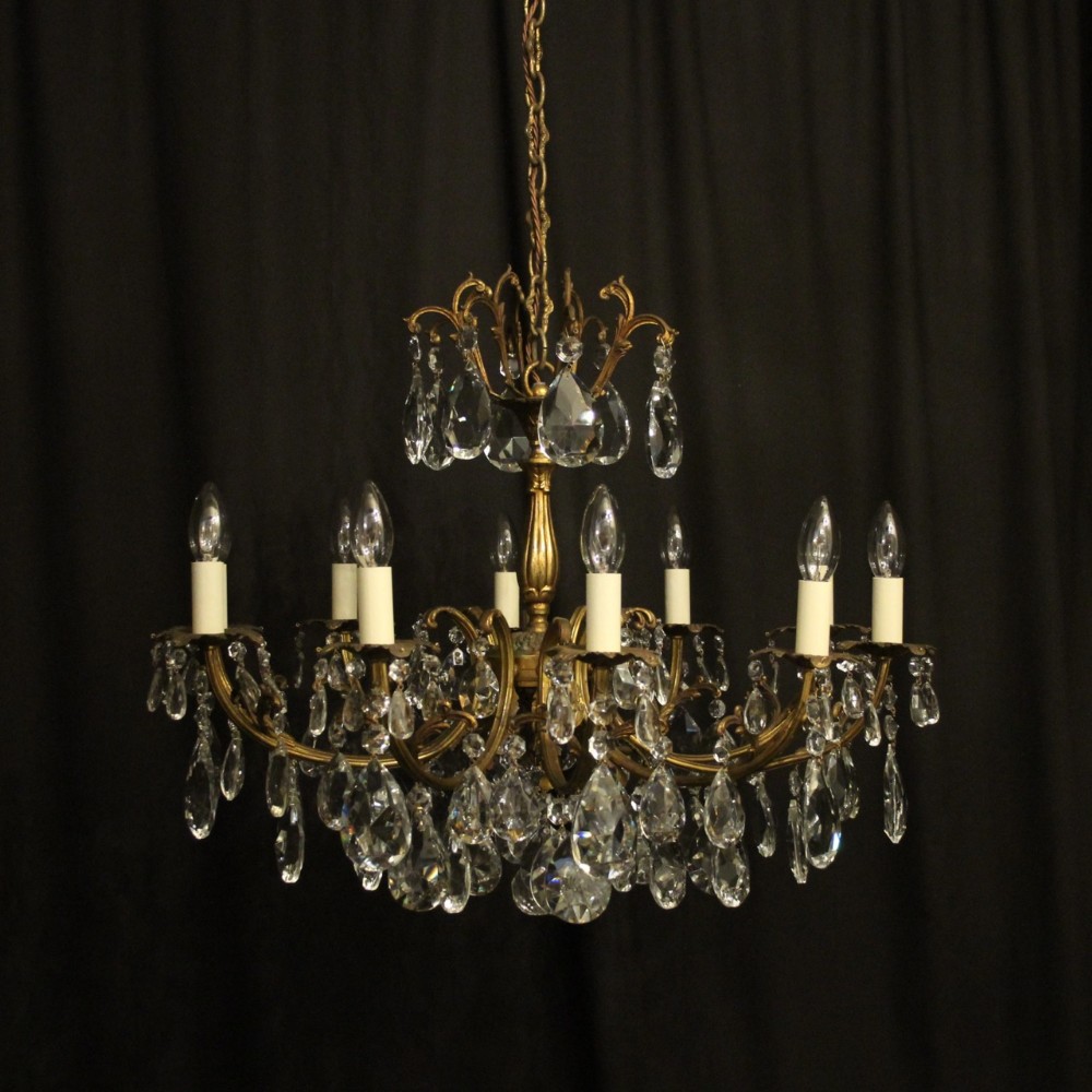 Italian Gilded 10 Light Crystal Antique Chandelier