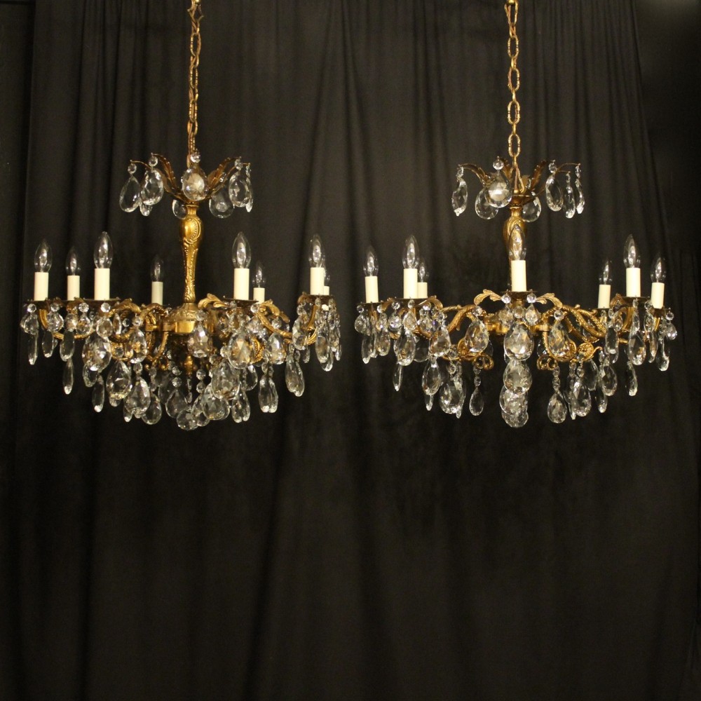 Italian Pair Gilded 8 Light Antique Chandeliers