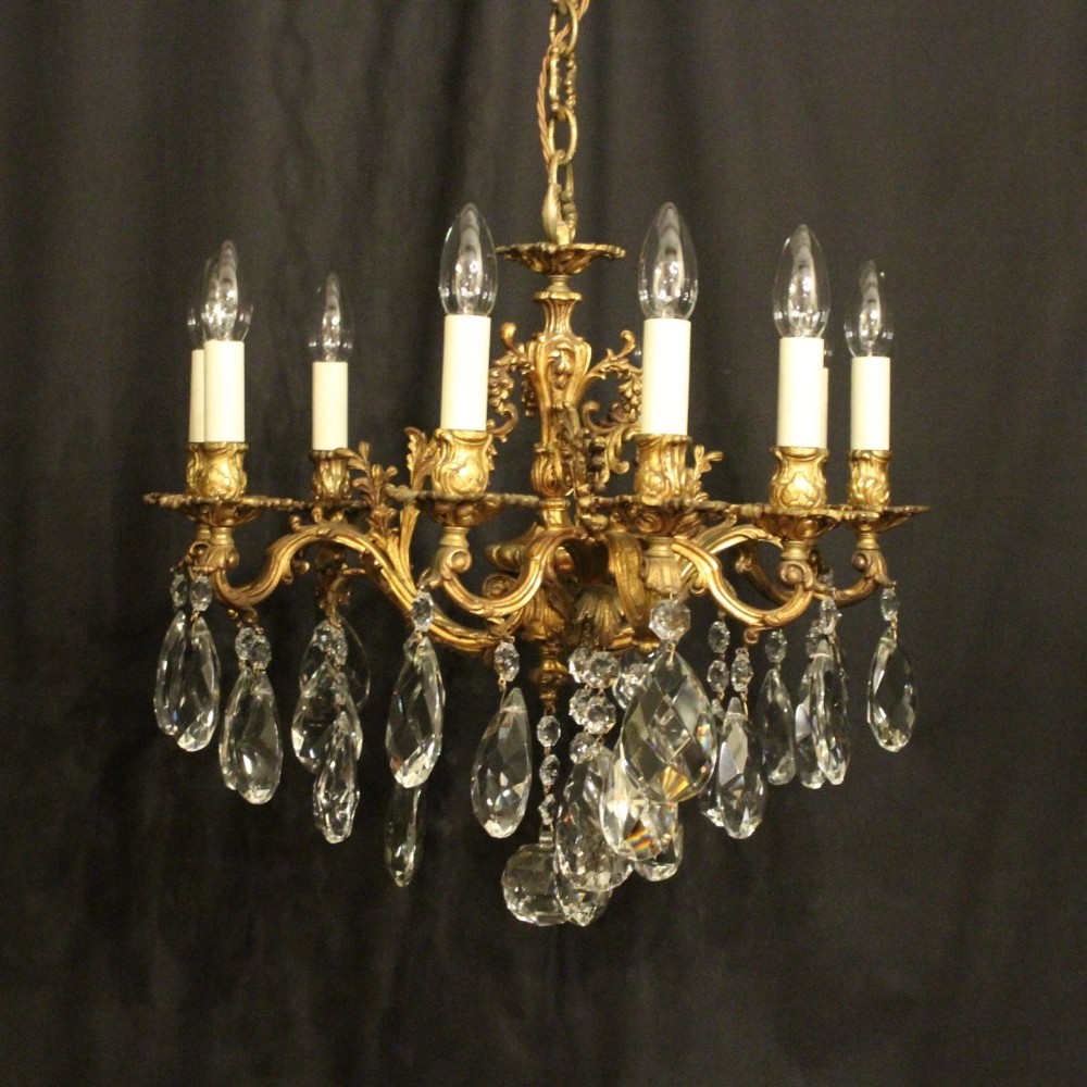 Italian Gilded Bronze  & Crystal 9 Light Antique Chandelier