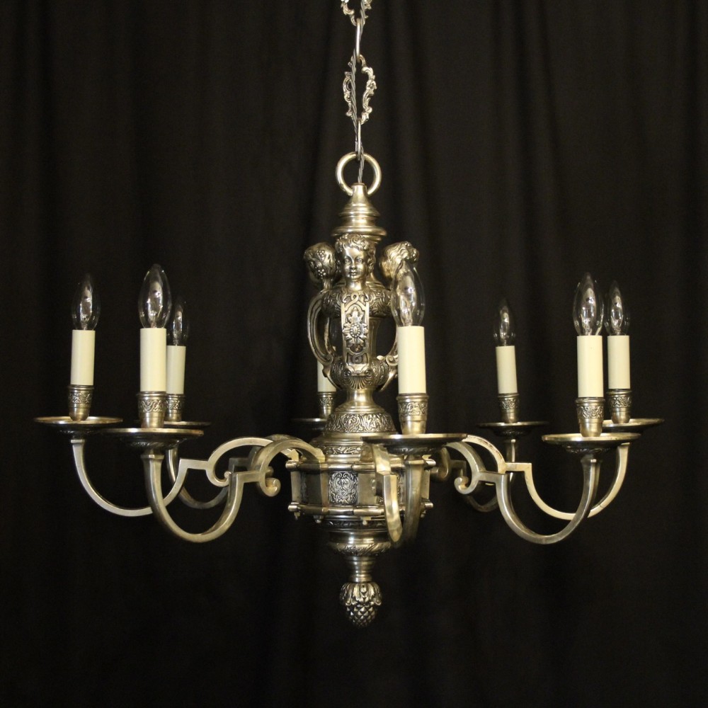 French Silver Gilded 8 Light Antique Chandelier