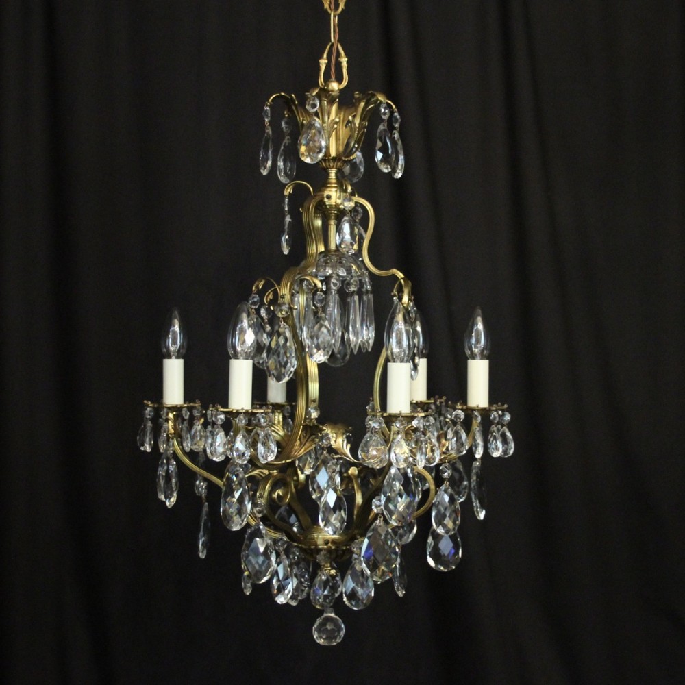 French Birdcage Gilt & Crystal 7 Light Antique Chandelier