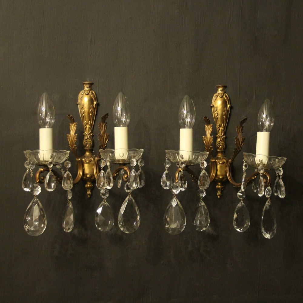 Italian Pair Of Gilded Twin Arm Wall Lights
