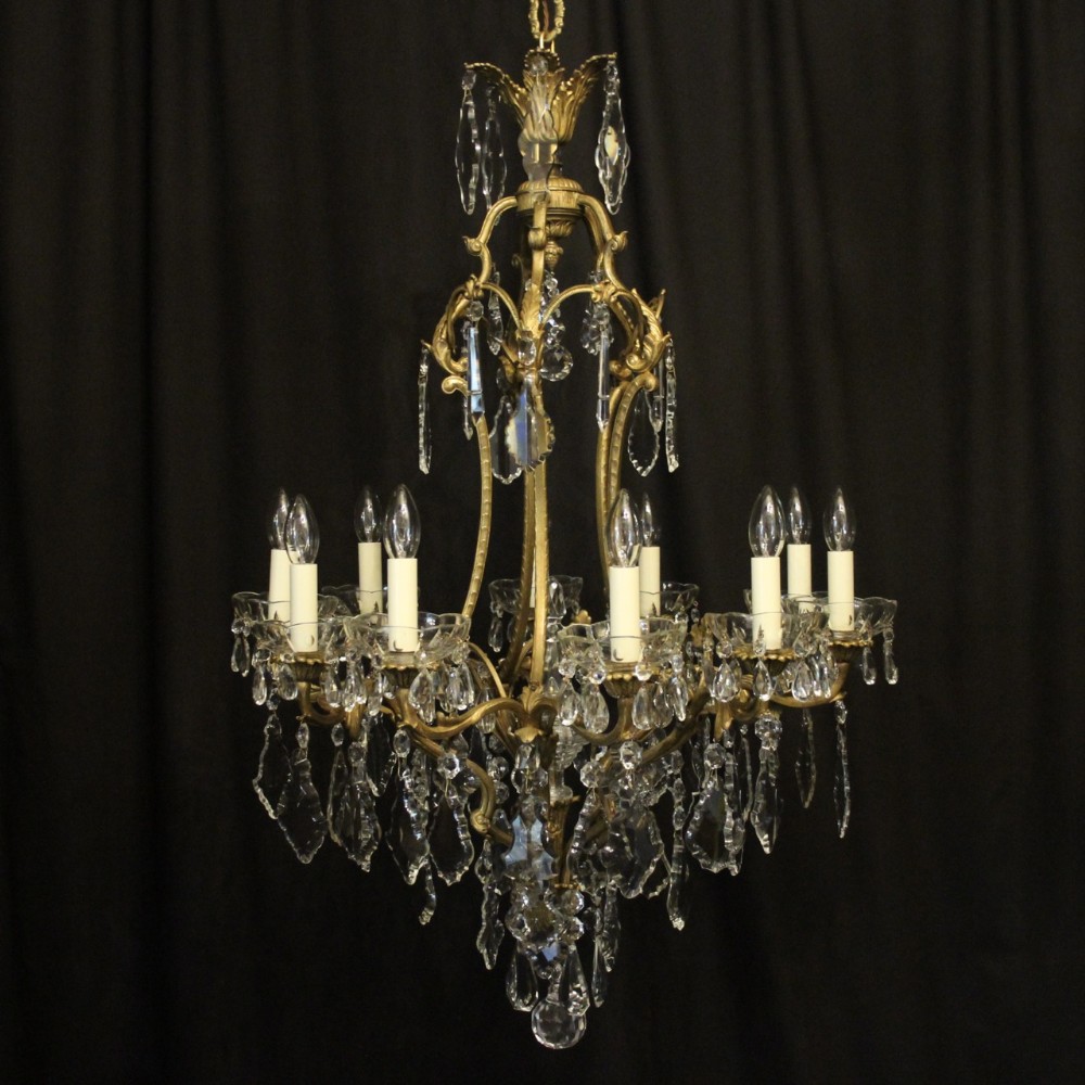 French Gilded Bronze & Crystal 10 Light Chandelier