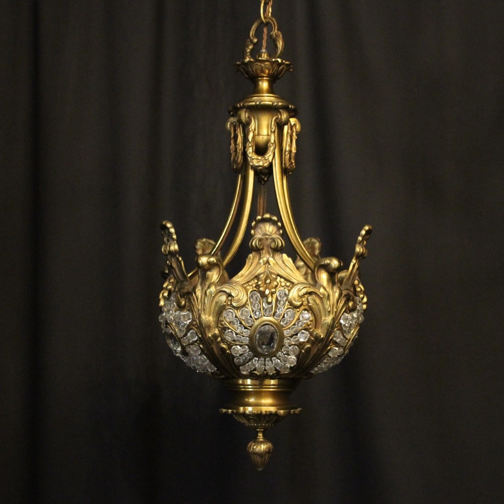 French Gilded Bronze Triple Light Antique Chandelier
