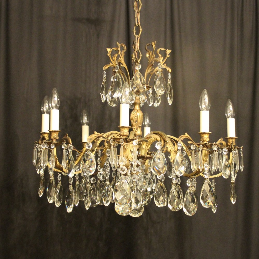 Italian Gilded Bronze & Crystal 8 Light Antique Chandelier