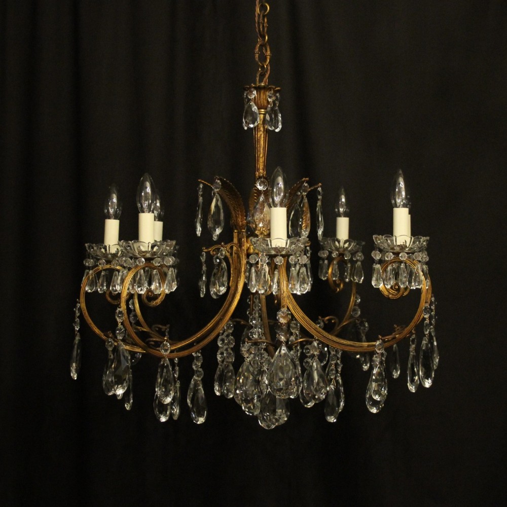 Italian Gilded Bronze & Crystal 8 Light Antique Chandelier