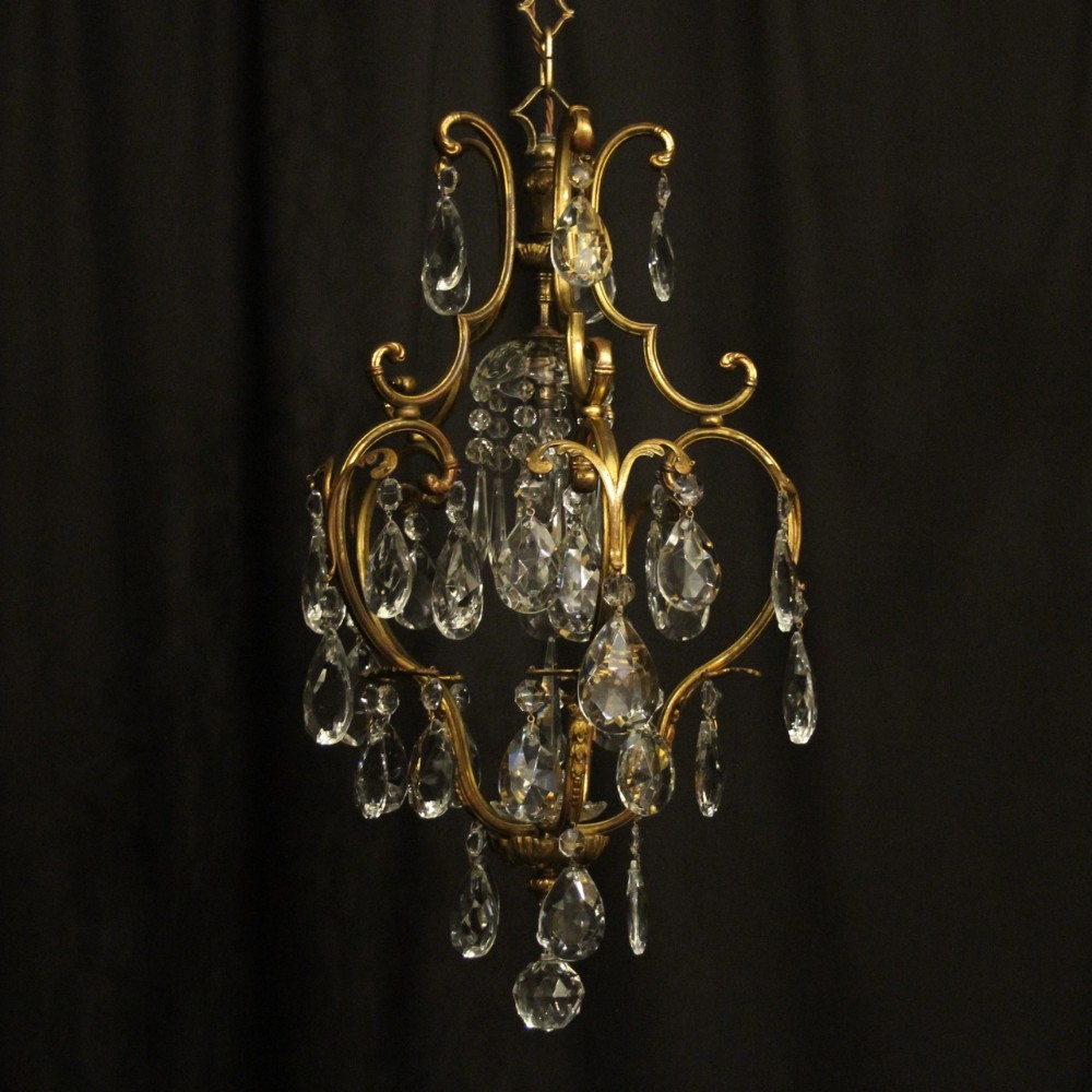 French Birdcage Bronze Single Light Antique Chandelier