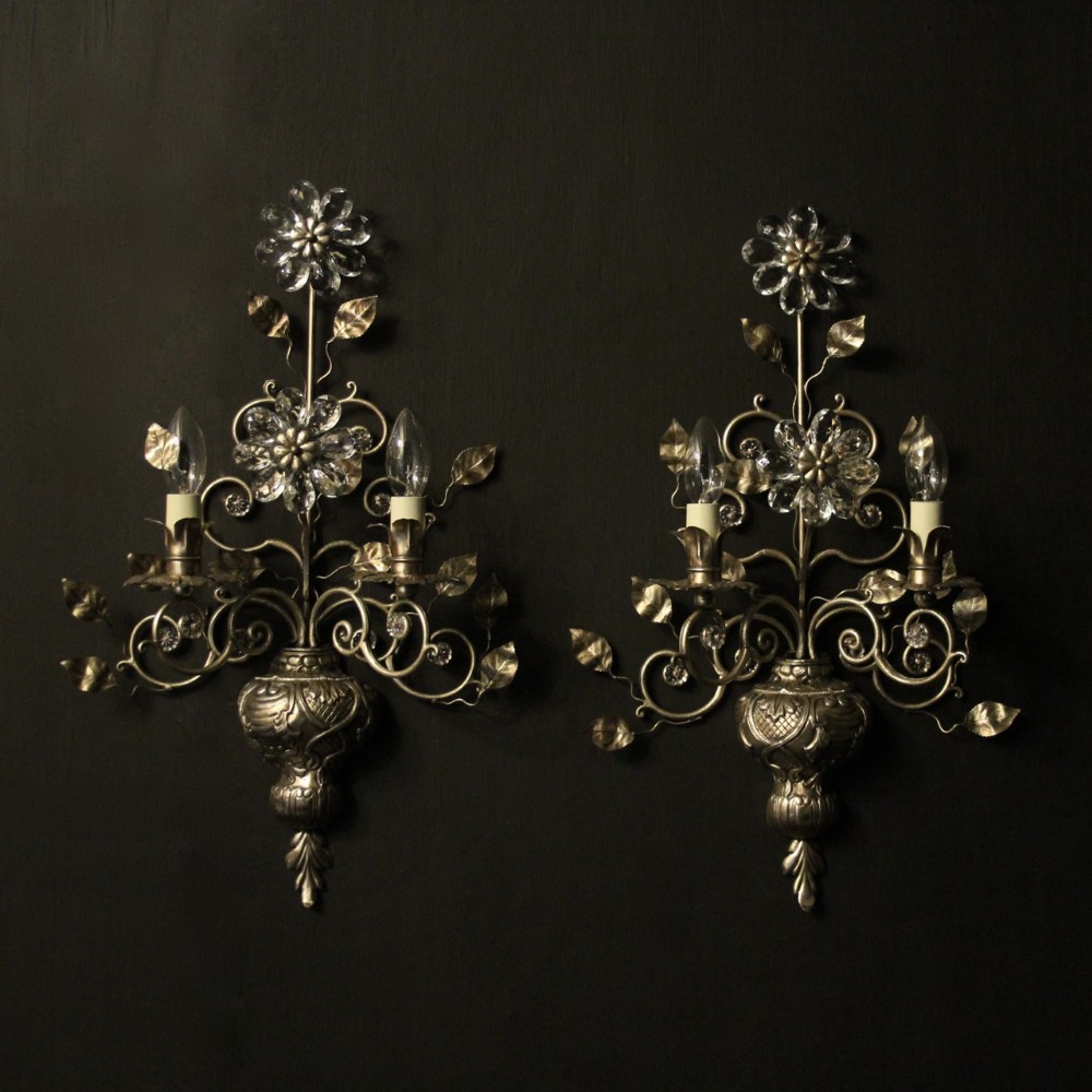 Italian Silver Genoa Twin Arm Wall Lights