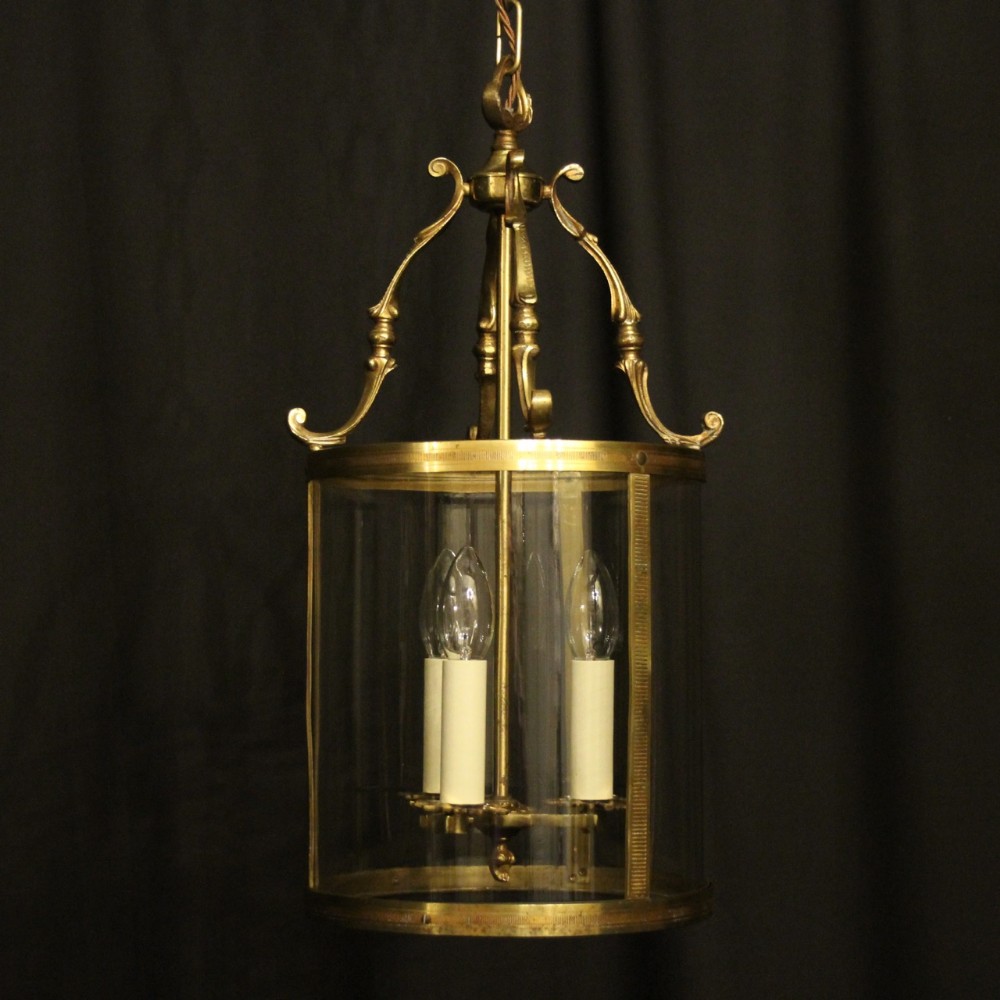 French Gilded Brass Triple Light Convex Antique Lantern
