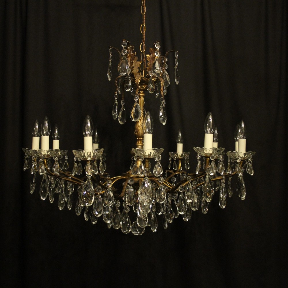 Italian Gilded & Crystal 12 Light Antique Chandelier