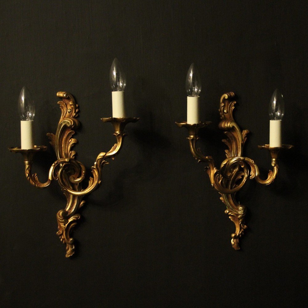 French Pair Of Gilded Twin Arm Wall Lights