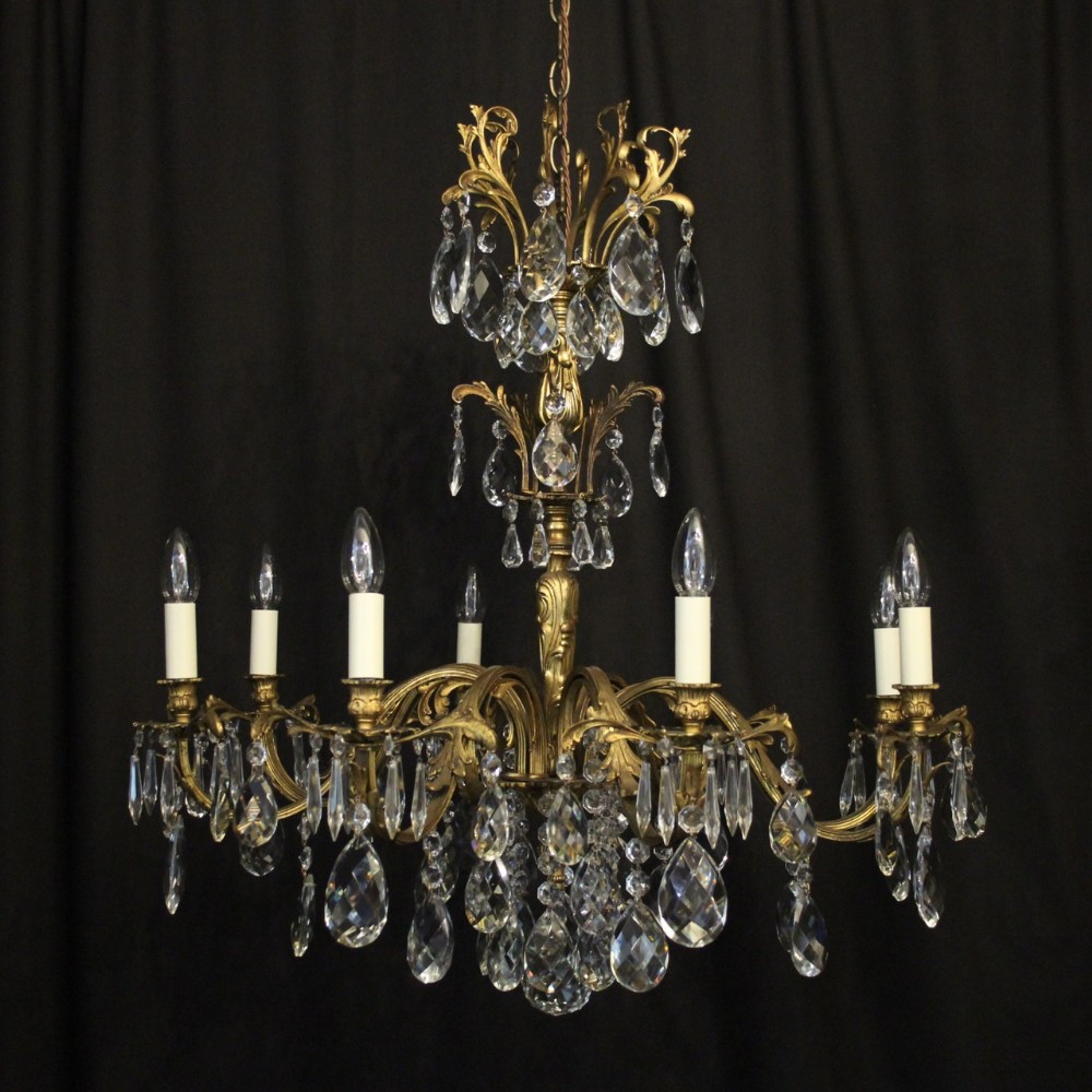 Italian Gilded Bronze & Crystal 8 Light Antique Chandelier