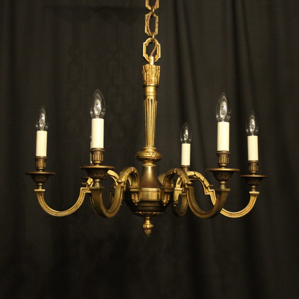 French Gilded Bronze 6 Light Antique Chandelier