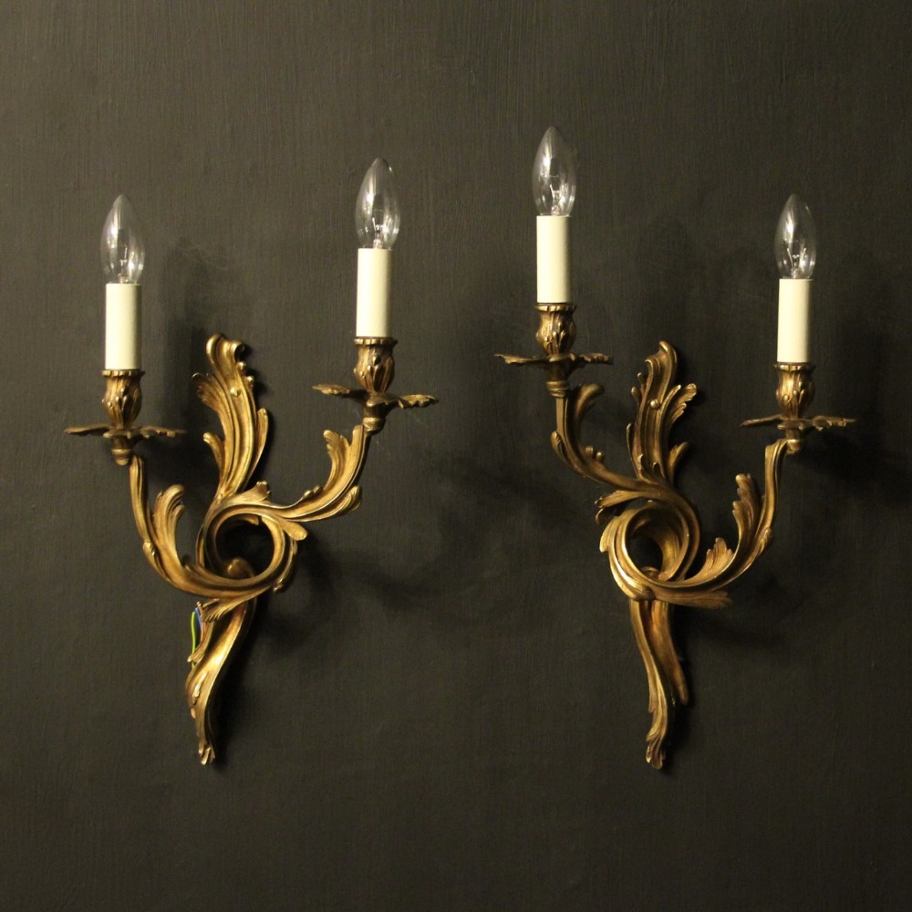 French Pair Of Bronze Antique Wall Sconces