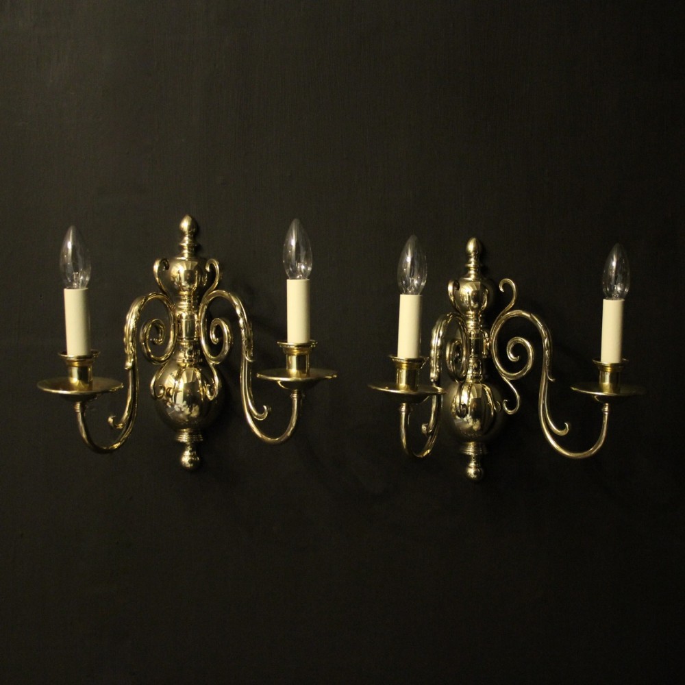 English Pair Of Twin Arm Antique Wall Lights
