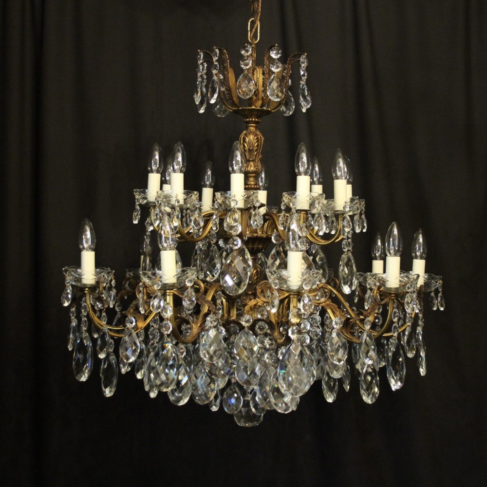 Italian Gilded Bronze & Crystal 20 Light Antique Chandelier