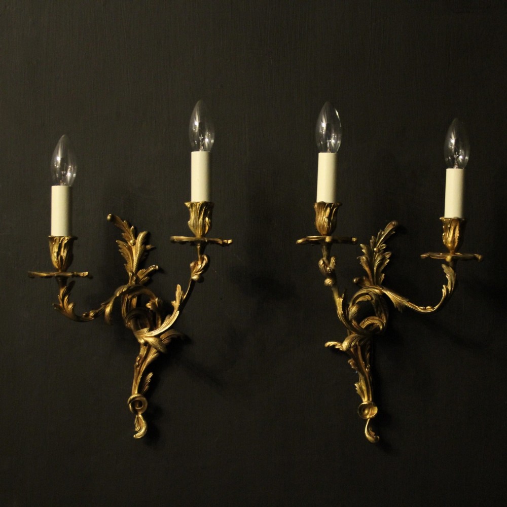French Pair Of Gilded Bronze Antique Wall Sconces