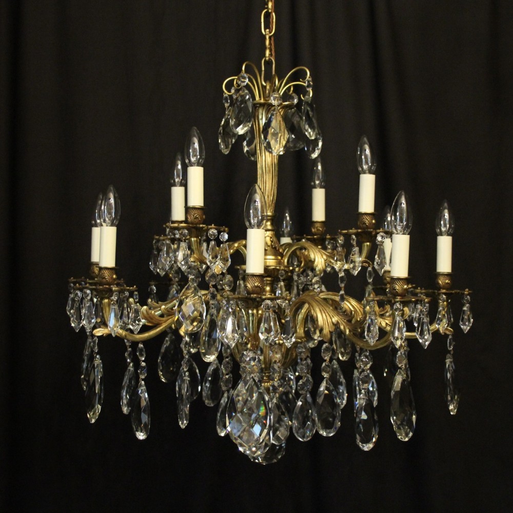 Italian Gilded Bronze & Crystal 12 Light Chandelier