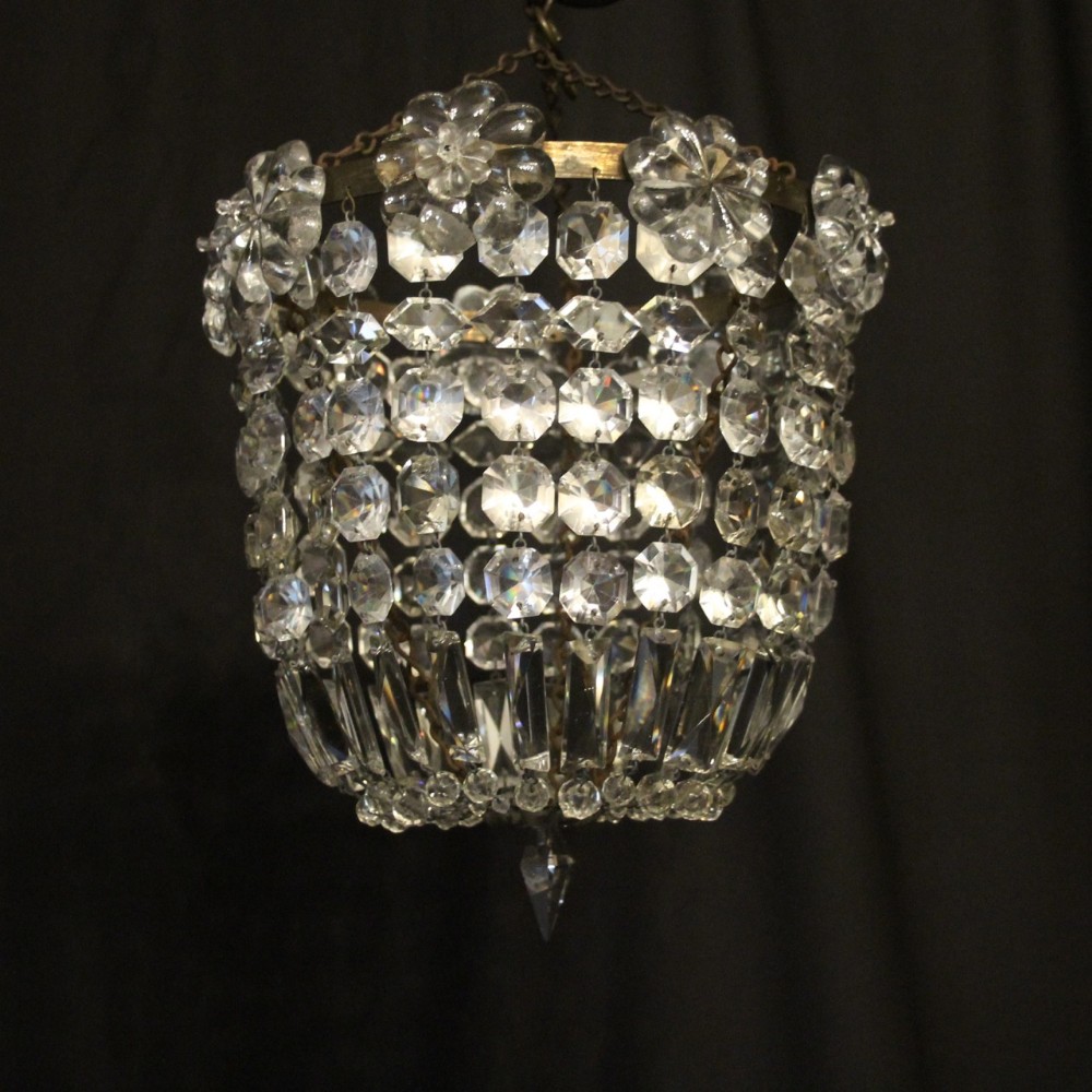 French Gilded Bag Crystal Antique Chandelier
