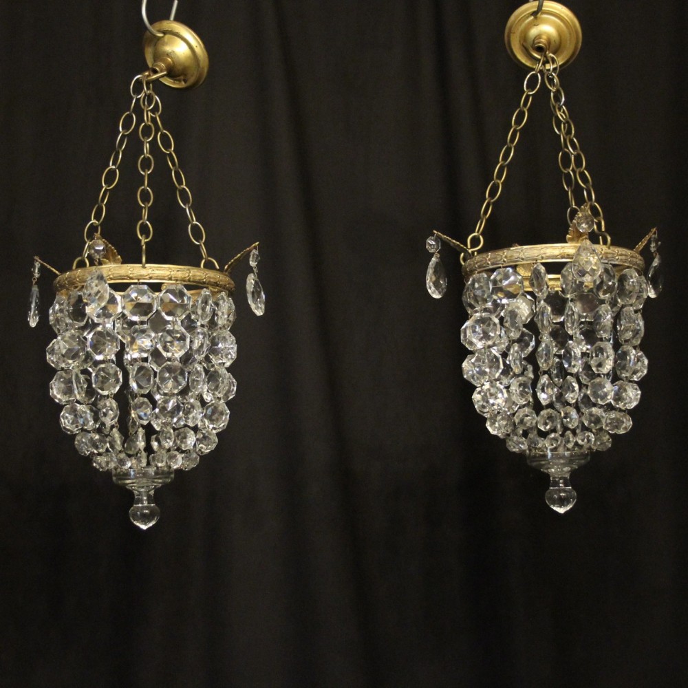 French Pair Of Gilded Bag Antique Chandeliers