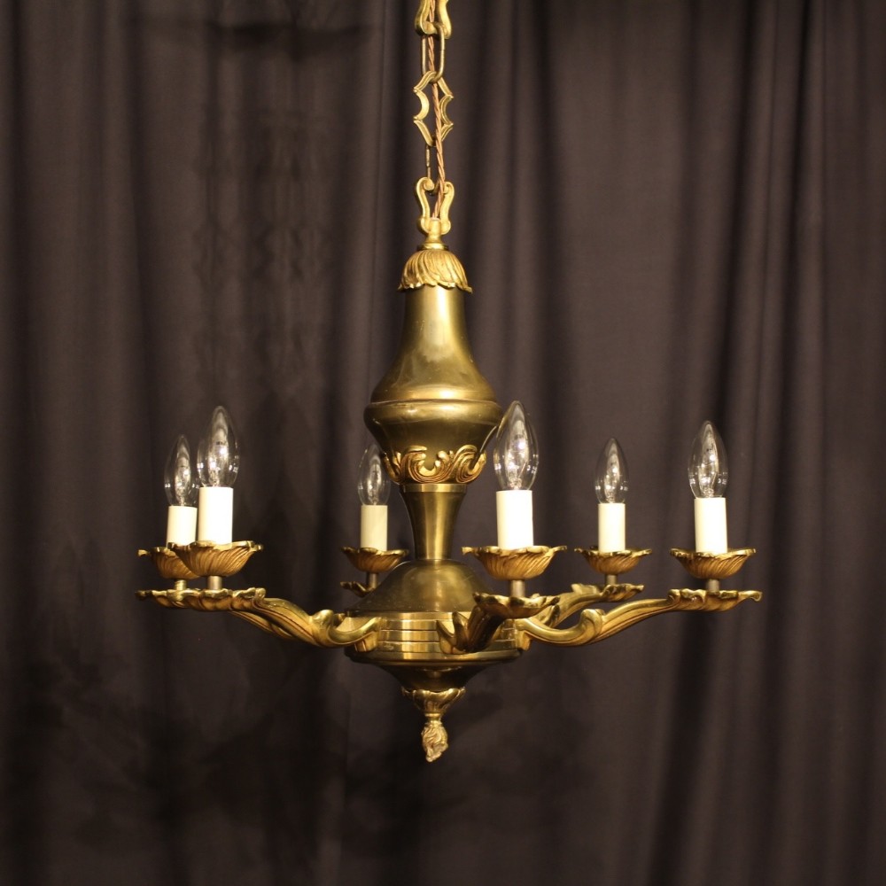 French Gilded Brass 6 Light Antique Chandelier