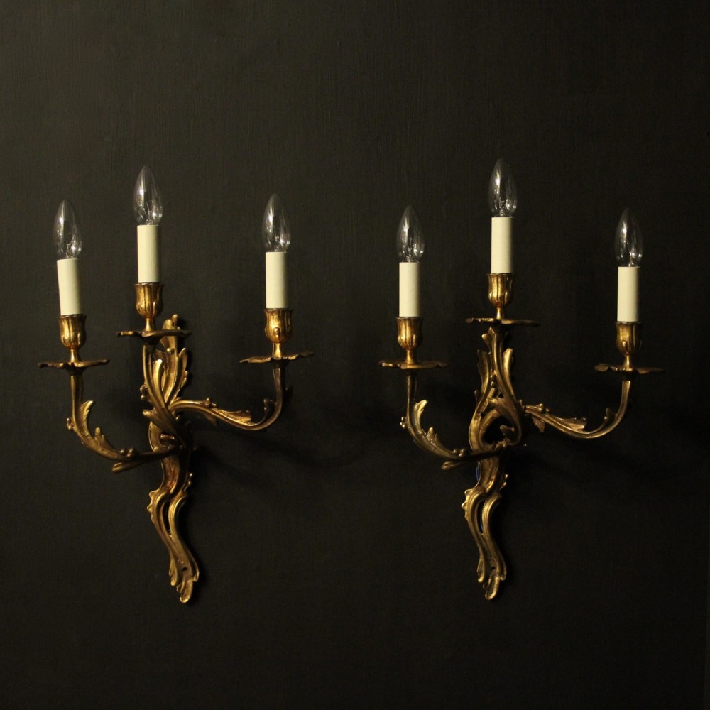 French Pair Of Gilded Triple Arm Wall Lights