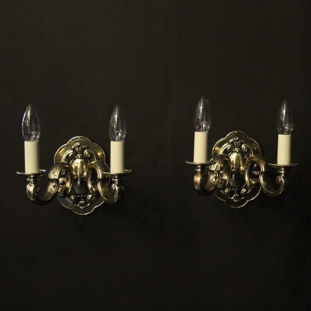 English Pair Of Twin Arm Antique Wall Lights