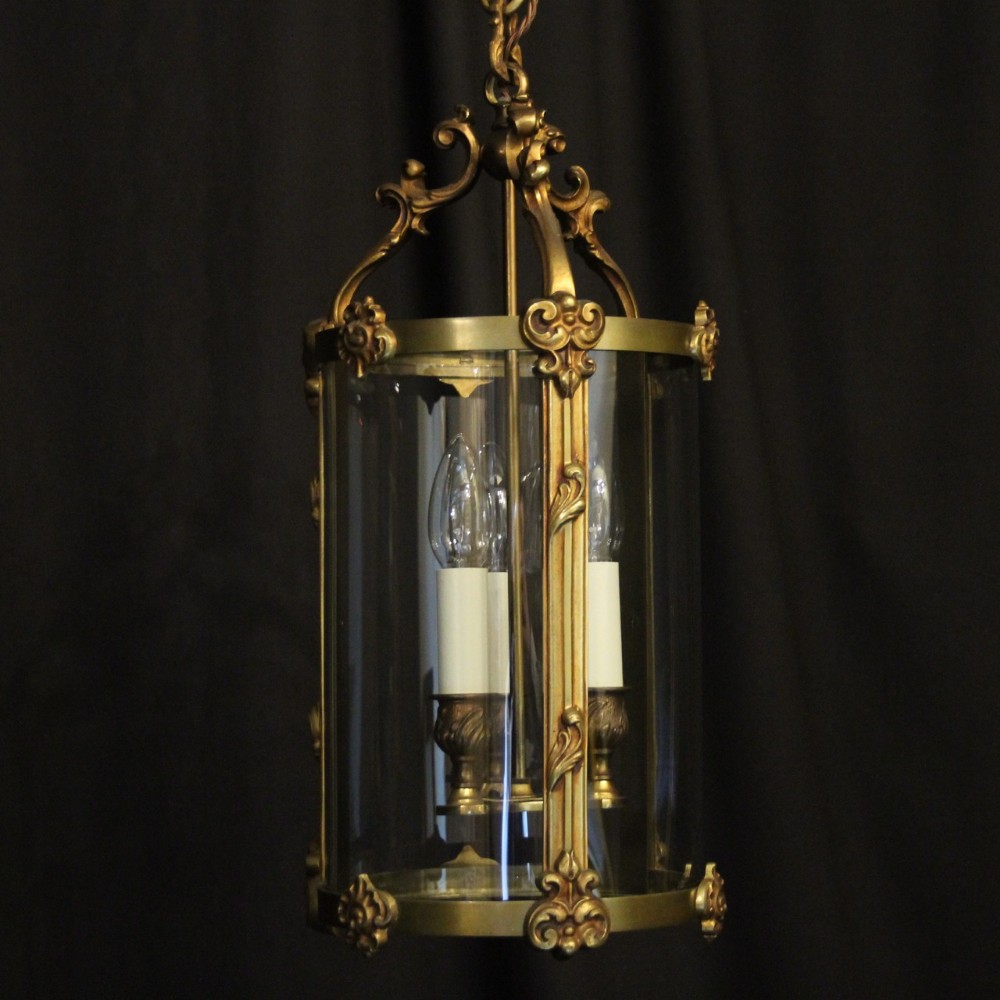 French Gilded Bronze Convex Antique Hall Lantern