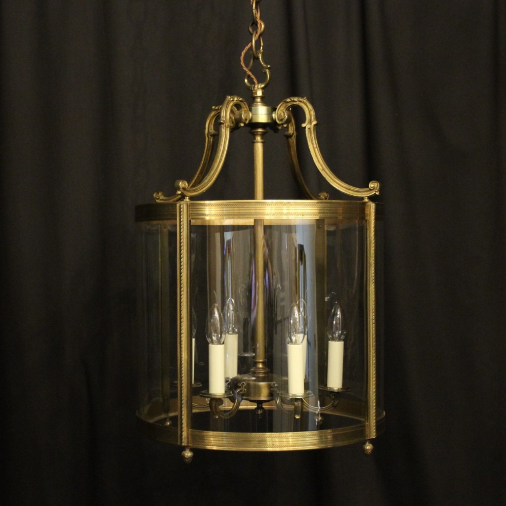 French Large Gilded Bronze 6 Light Convex Antique Lantern