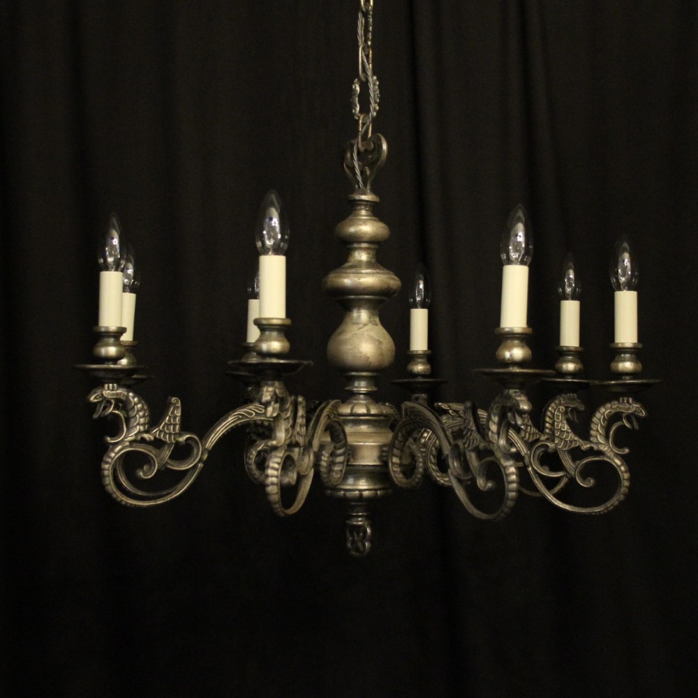 French Silver Plated 8 Light Antique Chandelier