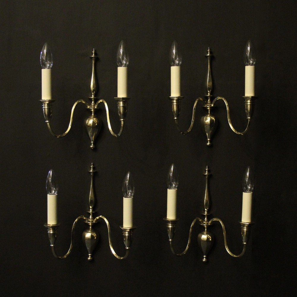 English Set Of 4 Brass Twin Arm Antique Wall Lights
