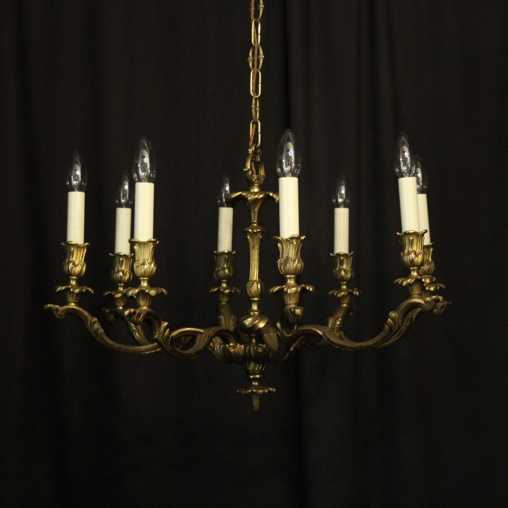 French Gilded Brass 8 Light Antique Chandelier
