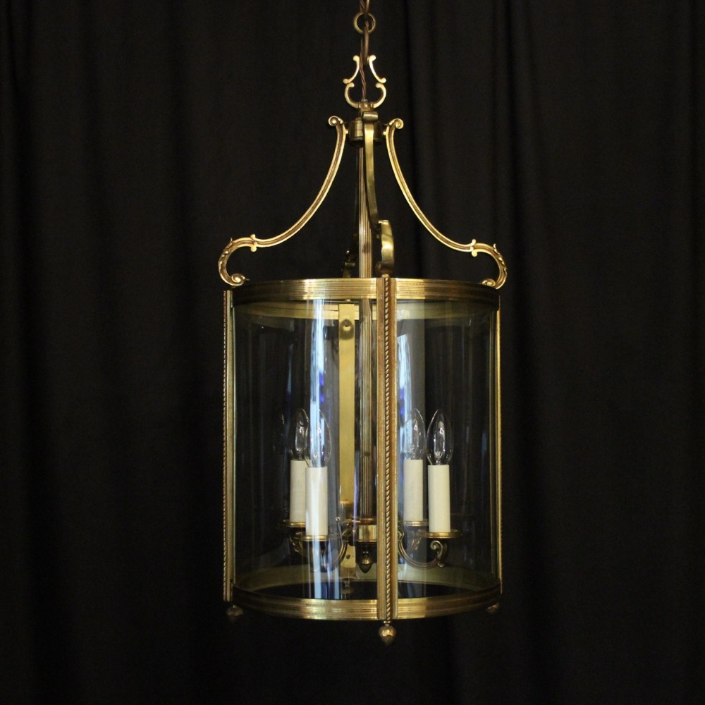 French Large Gilded Bronze Convex Antique Hall Lantern