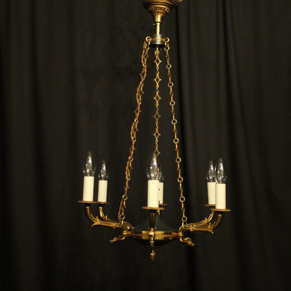 French Gilded Brass Empire Six Light Chandelier
