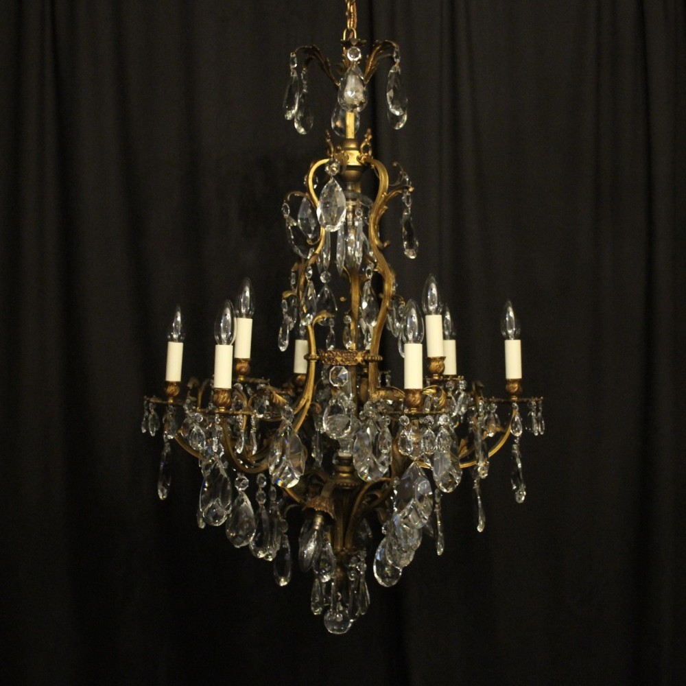 French Gilded Bronze & Crystal 13 Light Chandelier
