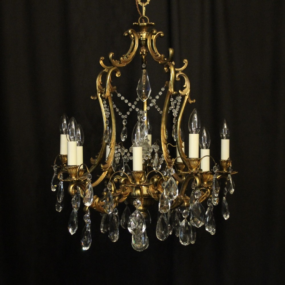 French Gilded Bronze & Crystal 10 Light Chandelier
