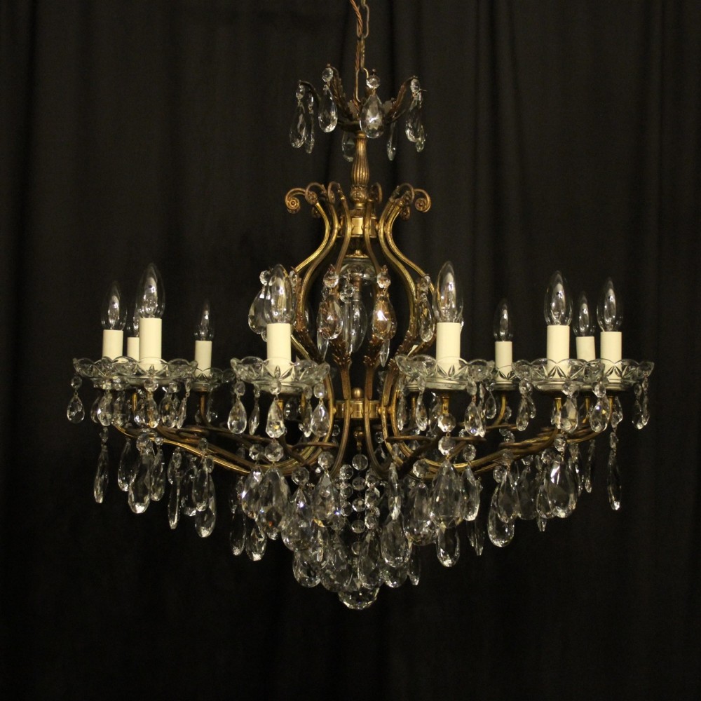 Italian Gilded & Crystal 13 Light Antique Chandelier