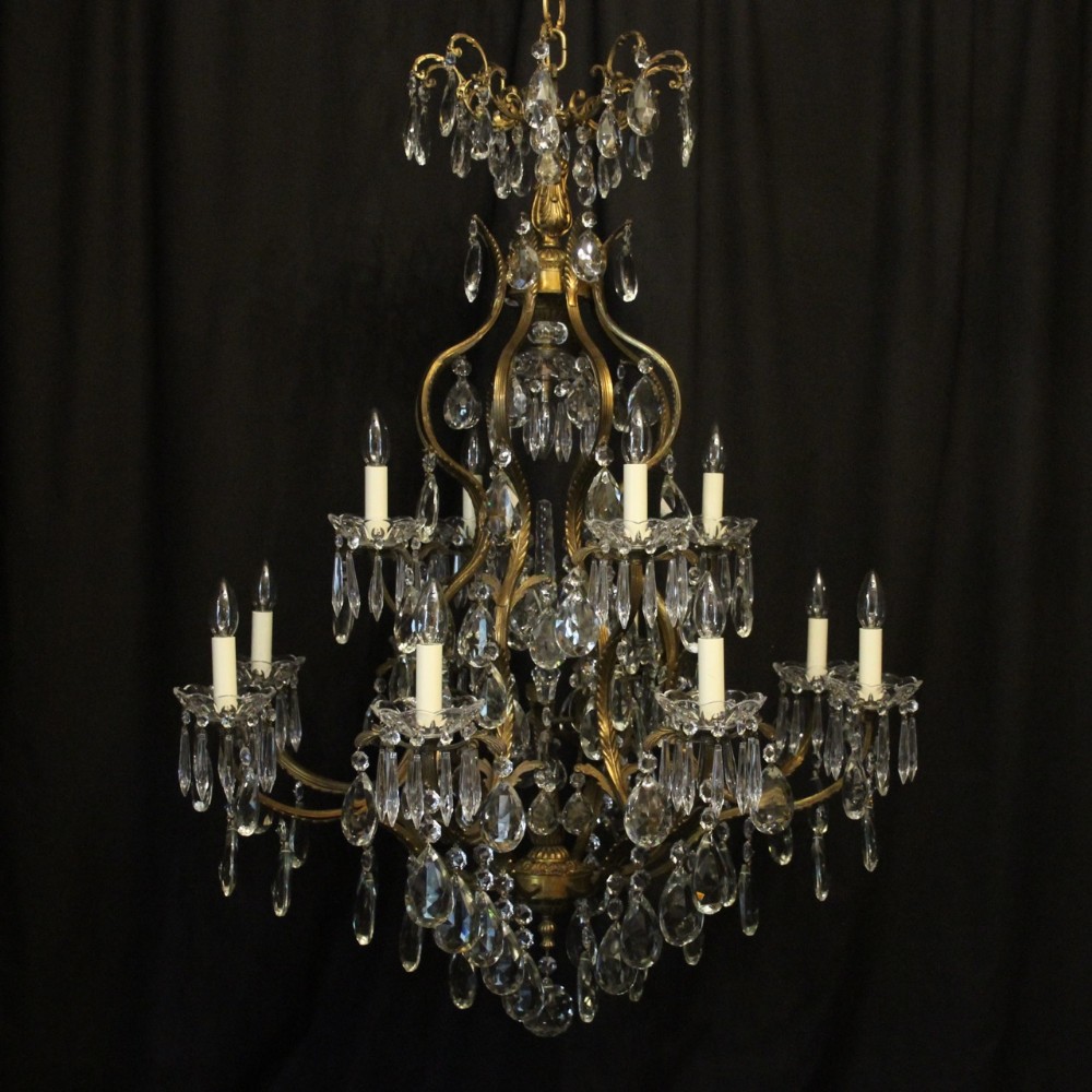 French Large Gilded Bird Cage 13 Light Antique Chandelier