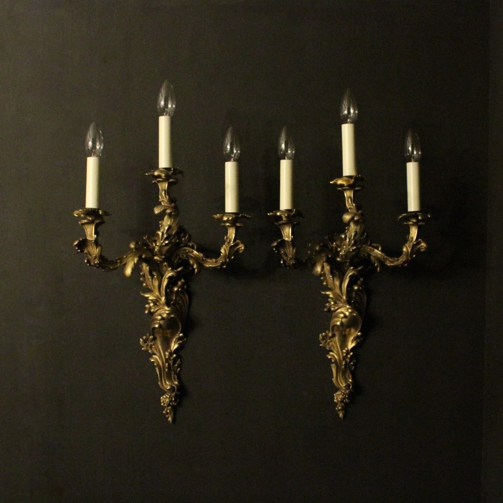 French Bronze 19th Century Triple Light Wall Sconces