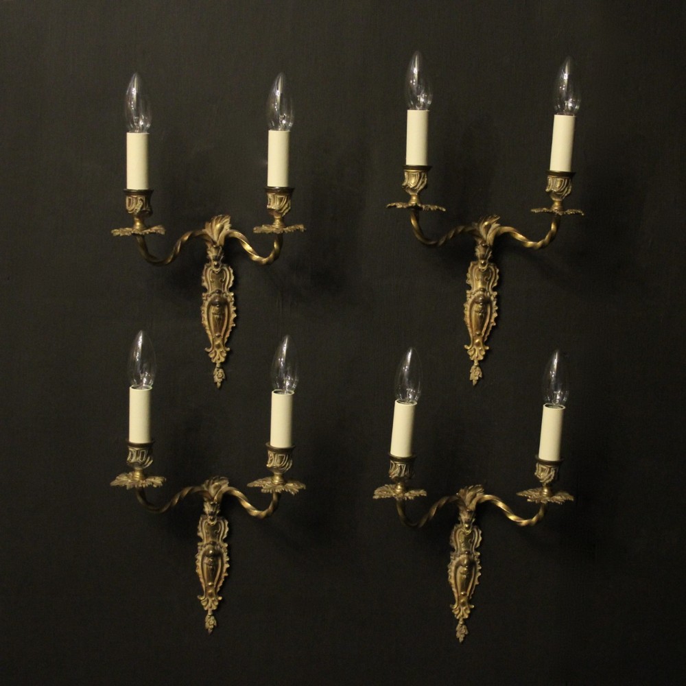 French Set Of 4 Gilded Twin Arm Antique Wall Lights