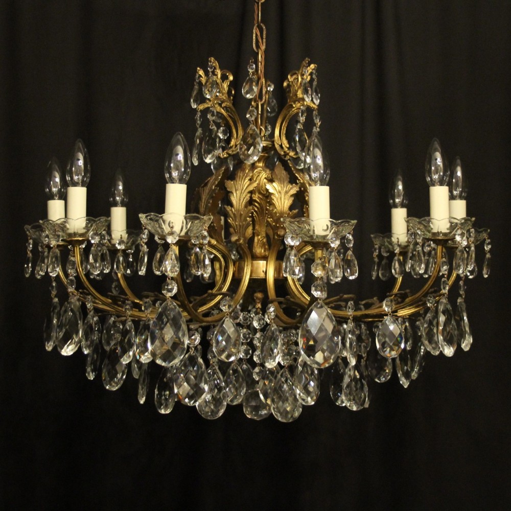 Italian Gilded & Crystal 10 Light Antique Chandelier