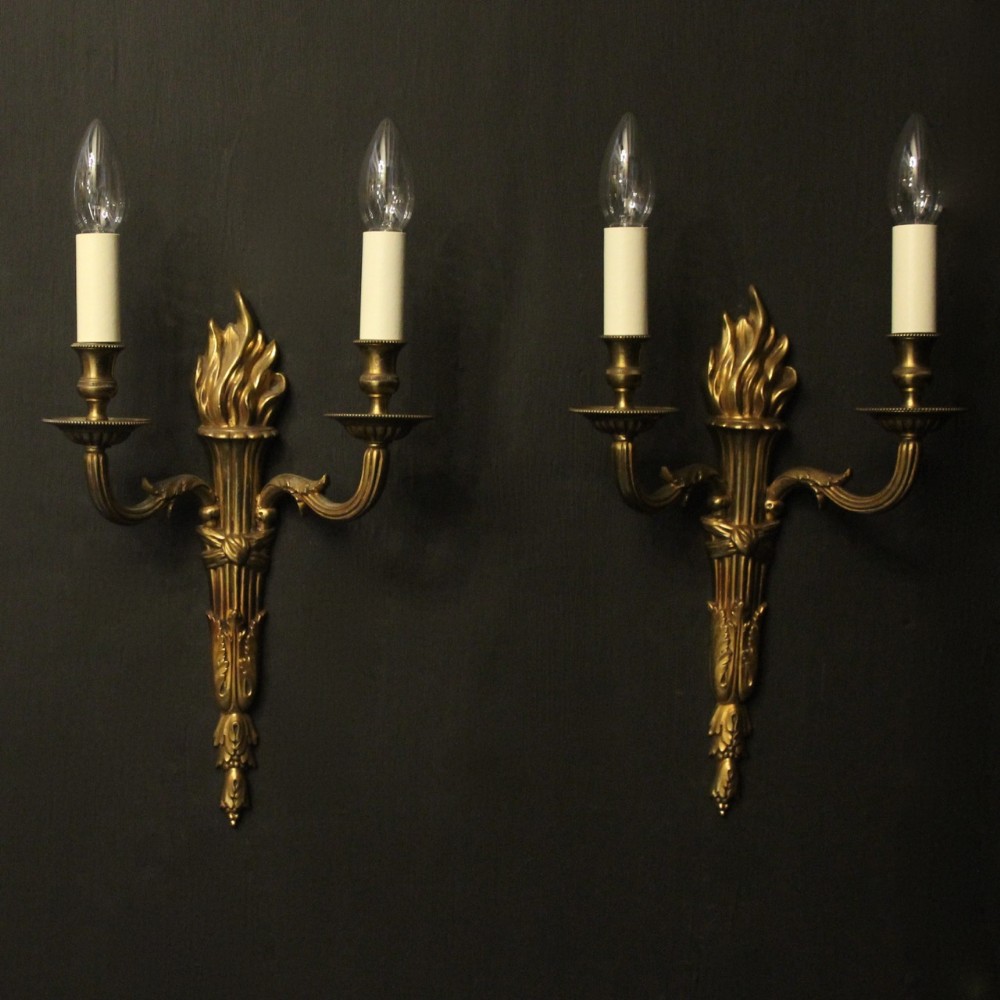 French Pair Of Gilded Bronze Twin Arm Antique Wall Lights