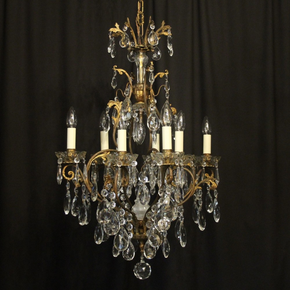 French Gilded & Crystal Birdcage 9 Light Antique Chandelier