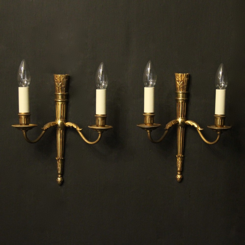 French Pair Of Gilded Brass Twin Arm Antique Wall Lights